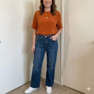 Charter Club 100% Silk Blouse Size 14 Rust Orange Elegant Office Chic L/XL